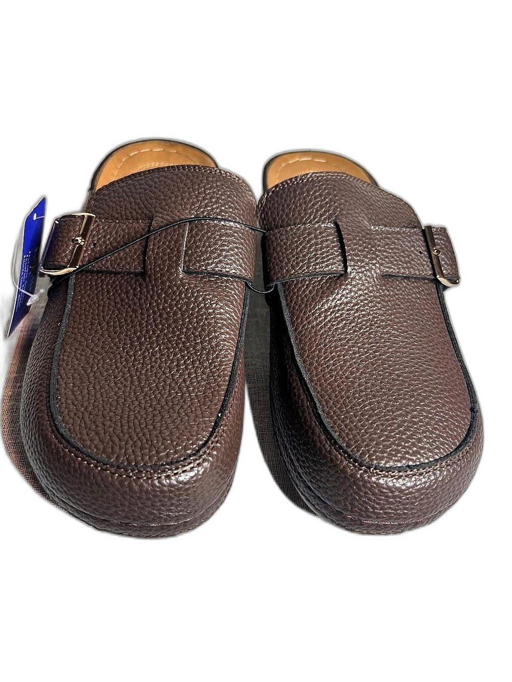 FLEX STEP Brown Buckle Slip-On With Goldtone Adjustable Mules NWT Size 8W